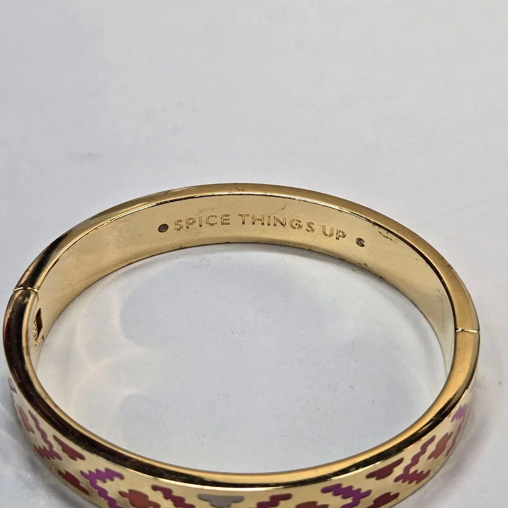 Kate Spade Bracelet Spice Things Up Goldtone Pink Red Aztec Patterned Clamper - Picture 4 of 7